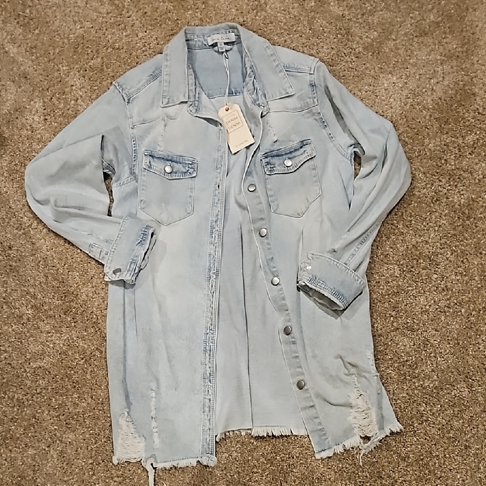 Love Tree Light Blue Oversized Jean Jacket